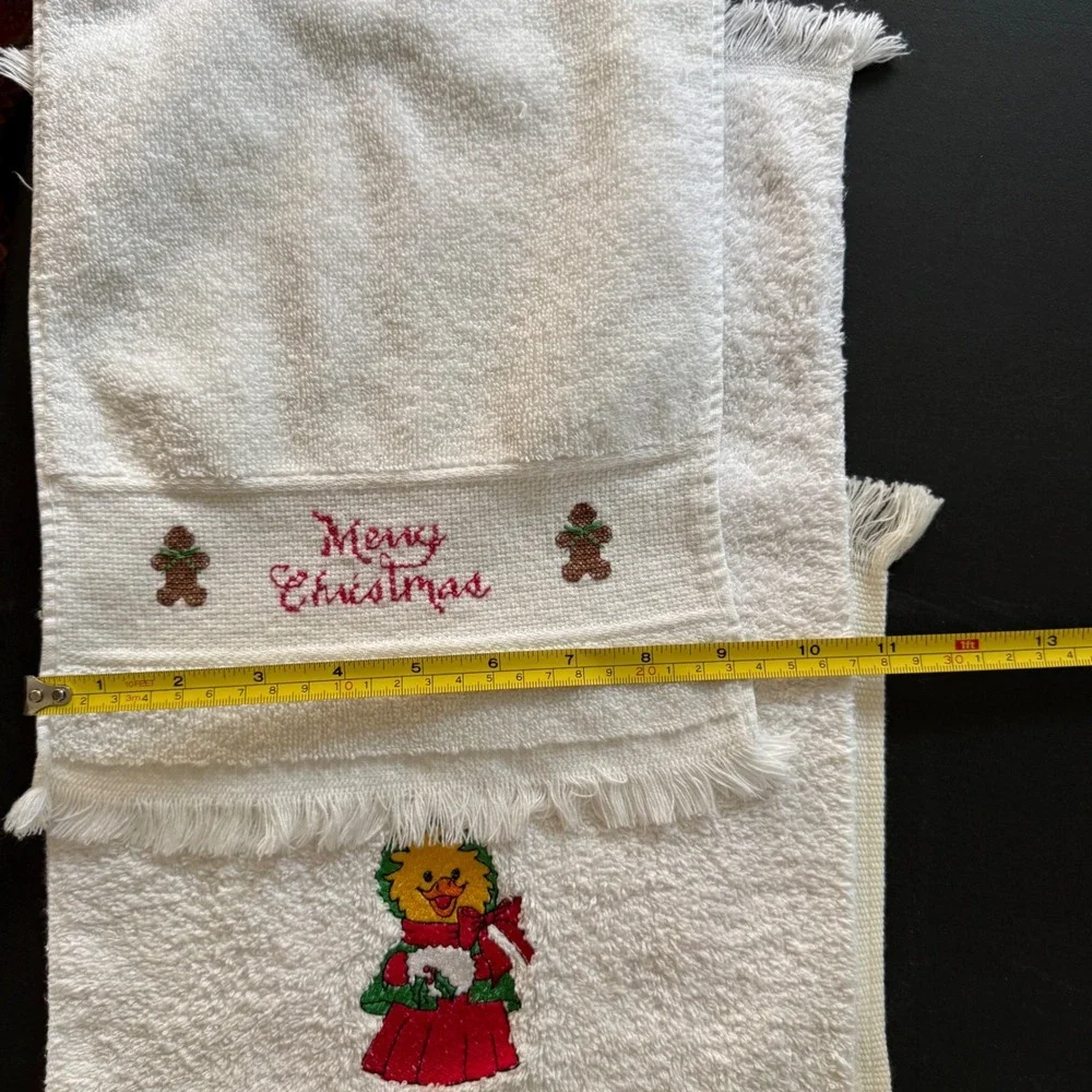 Vintage Cannon Martex Christmas Hand Towels Set 3 White‎ Cream Cotton Fringed